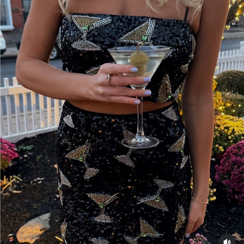 Black Sequin Cocktail Two-Piece Set